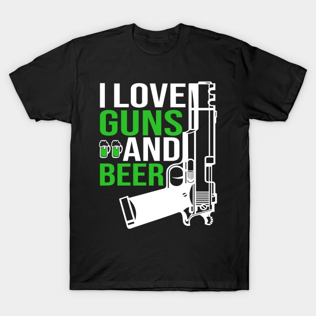 Funny Gun, I Love Guns And Beer, Gun Lover T-Shirt by Jakavonis